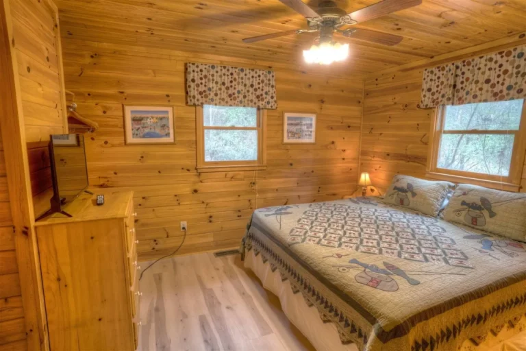 Forest Haven Cabin Bedroom with TV near Helen, GA