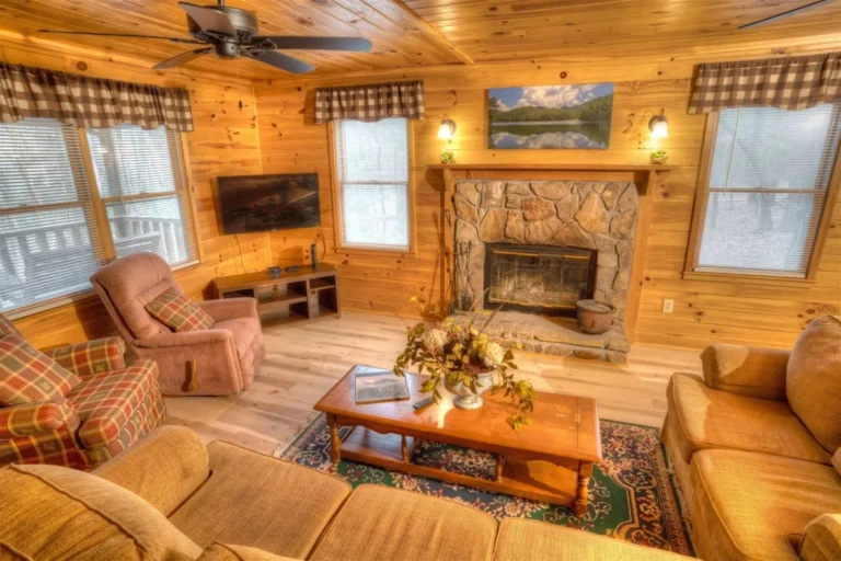 Forest Haven Cabin Living Room and Fireplace near Helen, GA
