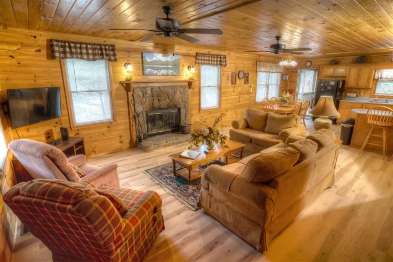 Forest Haven Cabin Living Room with Fireplace near Helen, GA