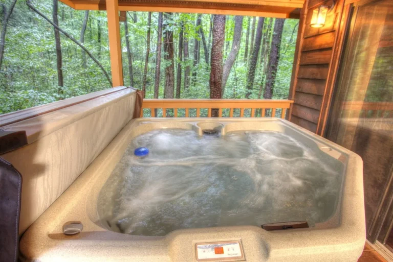 97 Serenity 2 Hot tub and fire pit at the creek at Serenity cabin near Helen GA